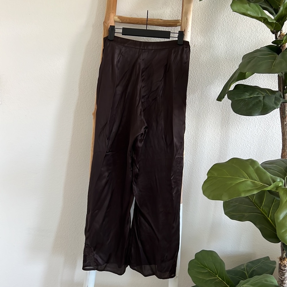 Zara Limited Edition Brown Satin Lace Straight Leg High Rise Pants - Picture 9 of 10
